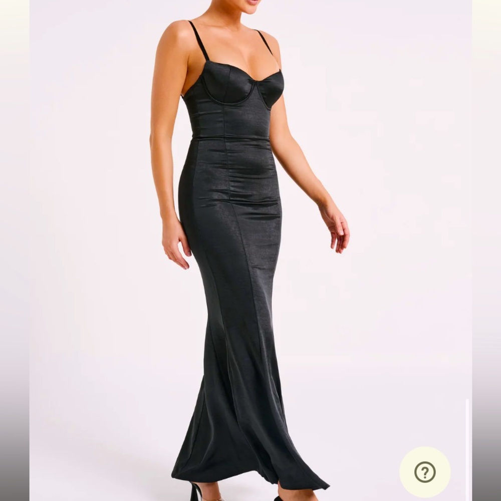 MESHKI Cupped cleavage Satin Mermaid Maxi Dress Black KATYA feminine bodycon NWT